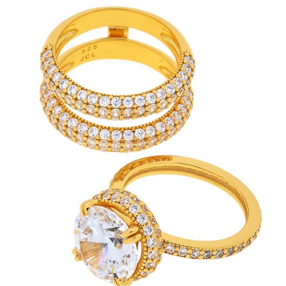 New Radiance by Absolute™ Round Solitaire Pavé 2-piece Guard Ring Set‎ - 835-629